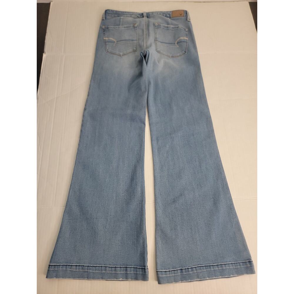 American Eagle A-Line Flare Jeans Women’s Sz 8 Wide Leg 70's High Rise Stretch - Picture 6 of 8